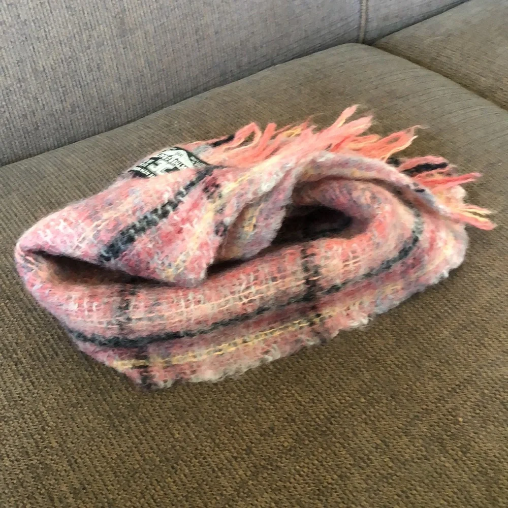 Together Crafts 100% Wool Plaid Scarf Made in Scotland in Pink Blue Black